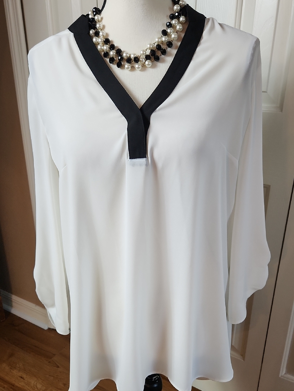 AGB White Tunic with Black V-Neck Trim
